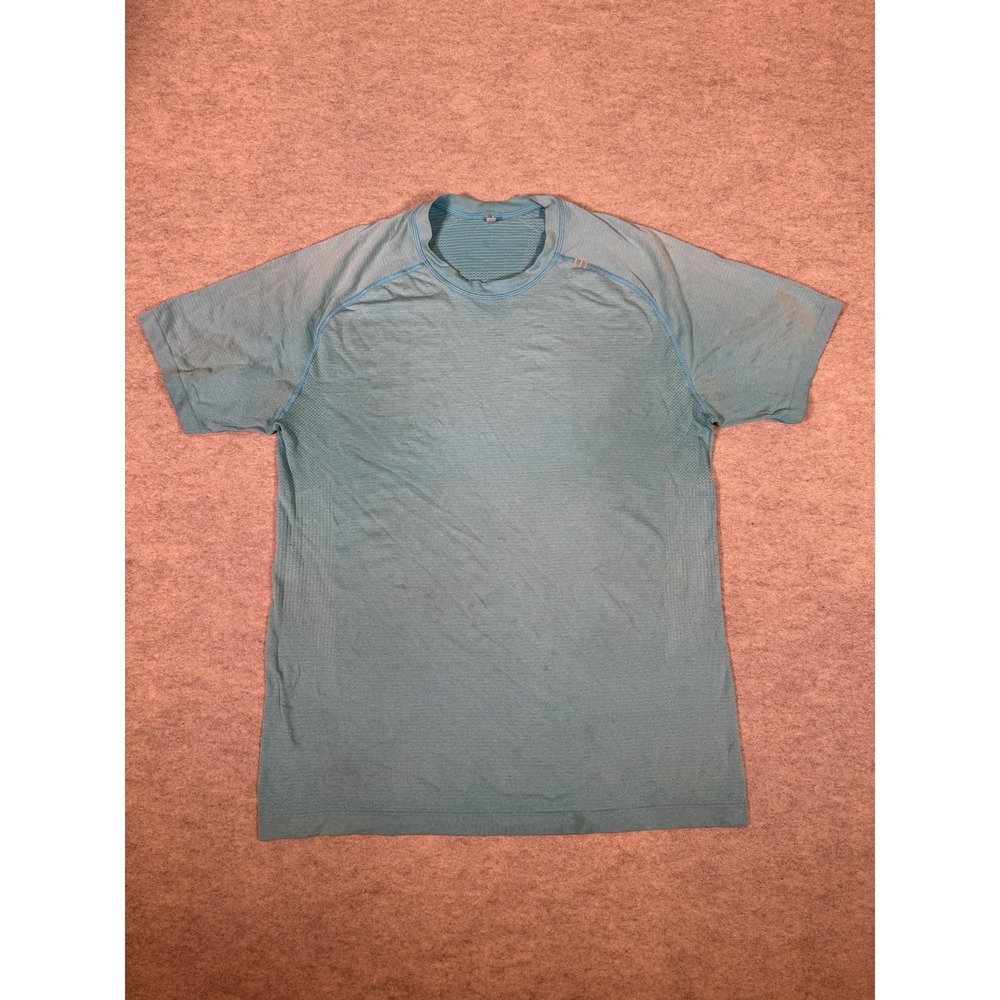 Lululemon T-Shirt Mens Medium Blue Short Sleeve Metal Vent Athletic Run Gym Yoga